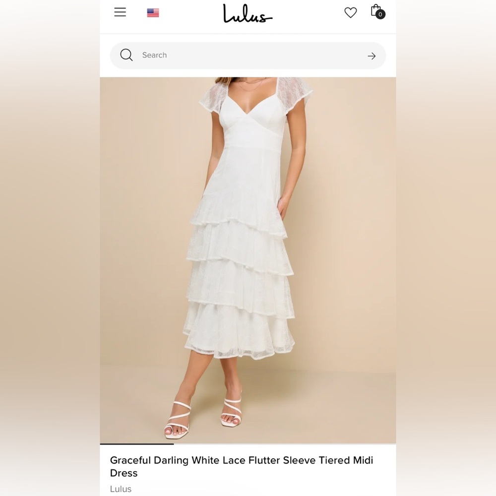 Lulu's Graceful White Lace Tiered Midi Dress